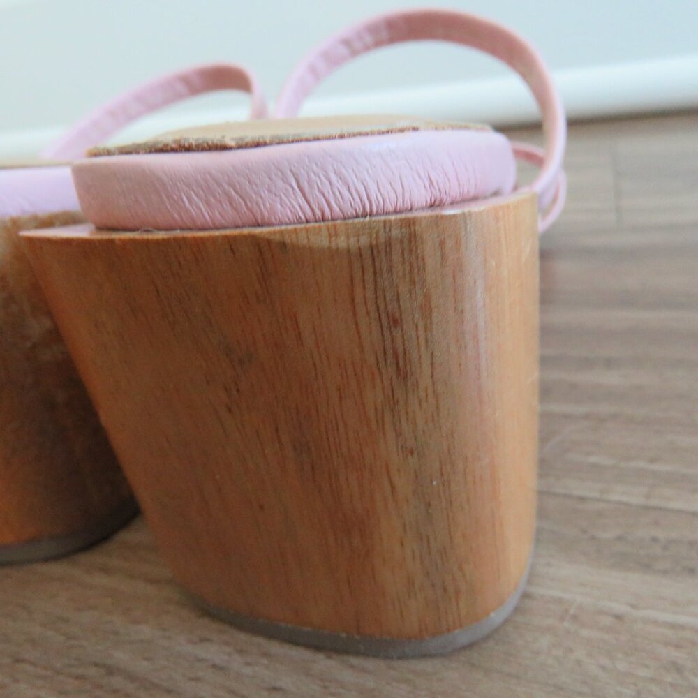 JAMES SMITH Sirenuse Strappy Leather Sandals Wood Block Heel Pastel Pink - Picture 12 of 16